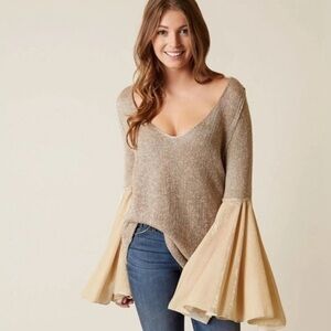 Free People Celestial Bell Sleeve Sweater Tunic Top Size Small